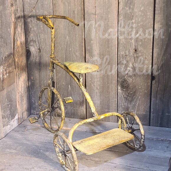 Antique Inspired Distressed Metal Tabletop Toy Trike - Picture 6 of 7